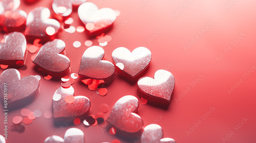 red glitter hearts on a light red background red glitter hearts on a light red background
