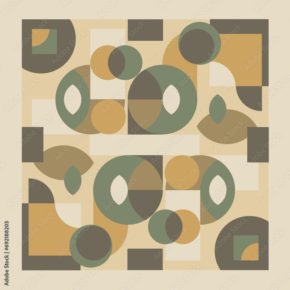 Geometric Decor for Rug or Wall Art Gold Avocado Green and Beige