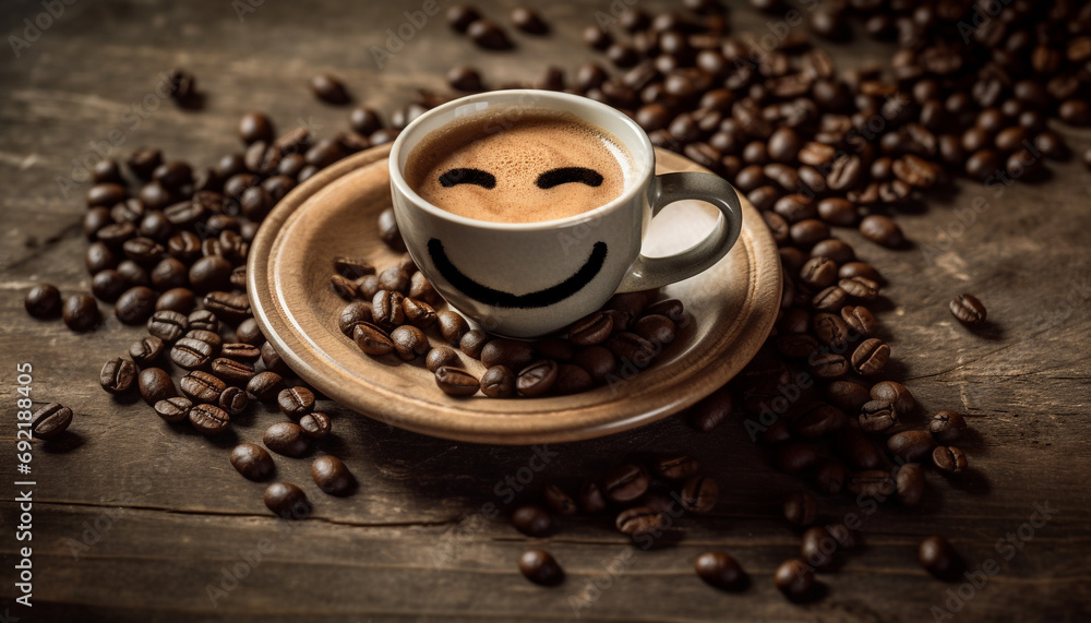 Freshly brewed coffee in a rustic burlap backdrop, no people generative AI Freshly brewed coffee in a rustic burlap backdrop, no people generative AI