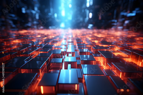 abstract 3d futuristic glowing background with blocks © sam