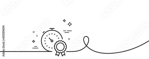 Best result line icon. Continuous one line with curl. Timer award sign sign. Successful win symbol. Best result single outline ribbon. Loop curve pattern. Vector
