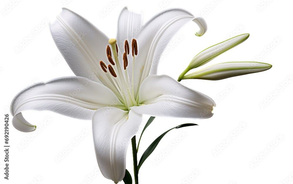 Blossoming Intricacy: White Lily's Macro Beauty Isolated on Transparent Background PNG.