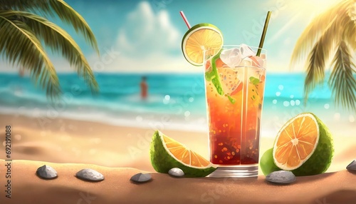 Refreshing drink by the beach