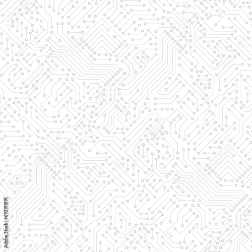 Computer circuit board texture. Technology pattern. Abstract illustration of silicon chip. Digital tech background in white and gray colors.