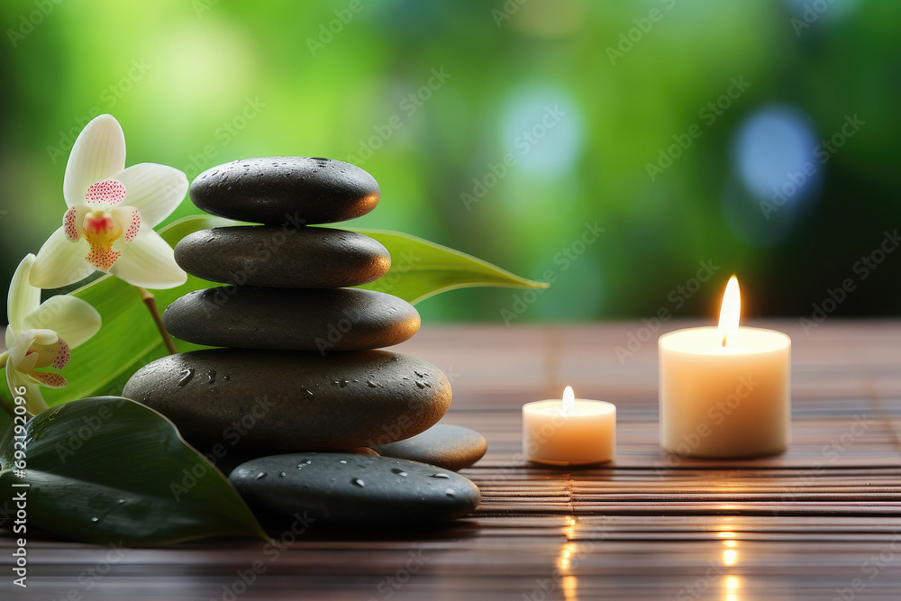 Beautiful spa composition on massage table in wellness center Beautiful spa composition on massage table in wellness center
