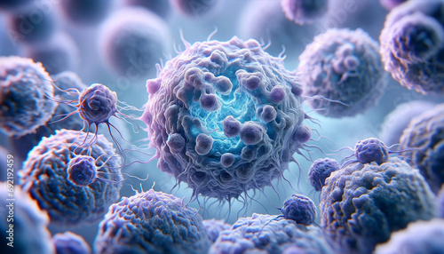 High-definition, wide-format illustration of cancer cells with a color scheme of blue photo