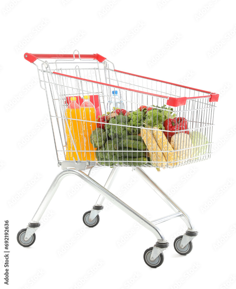 Shopping cart full of food on white background Shopping cart full of food on white background
