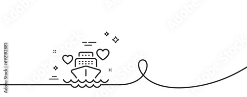 Honeymoon travel line icon. Continuous one line with curl. Love trip sign. Valentines day cruise symbol. Honeymoon cruise single outline ribbon. Loop curve pattern. Vector