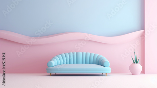 Modern beautiful minimal room with pastel Y2K luxury design.