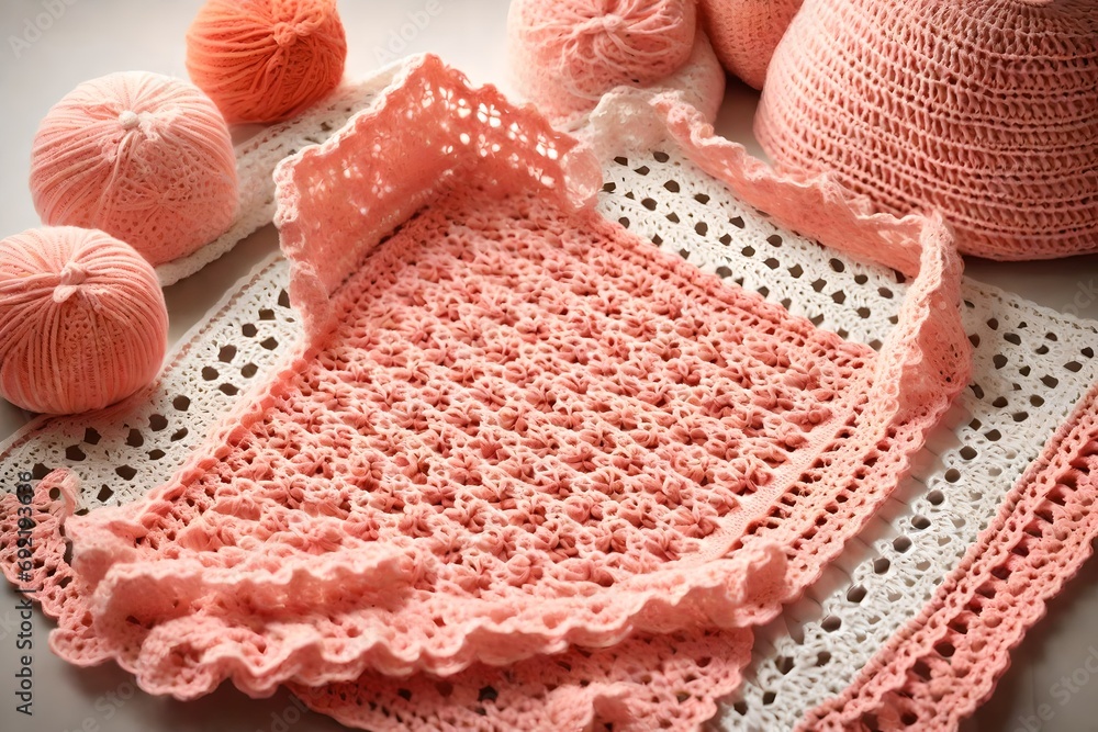 marvellous and  comfortable  crochet work baby bed design with peach background 