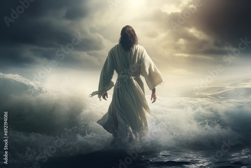 Jesus Christ walks on water.