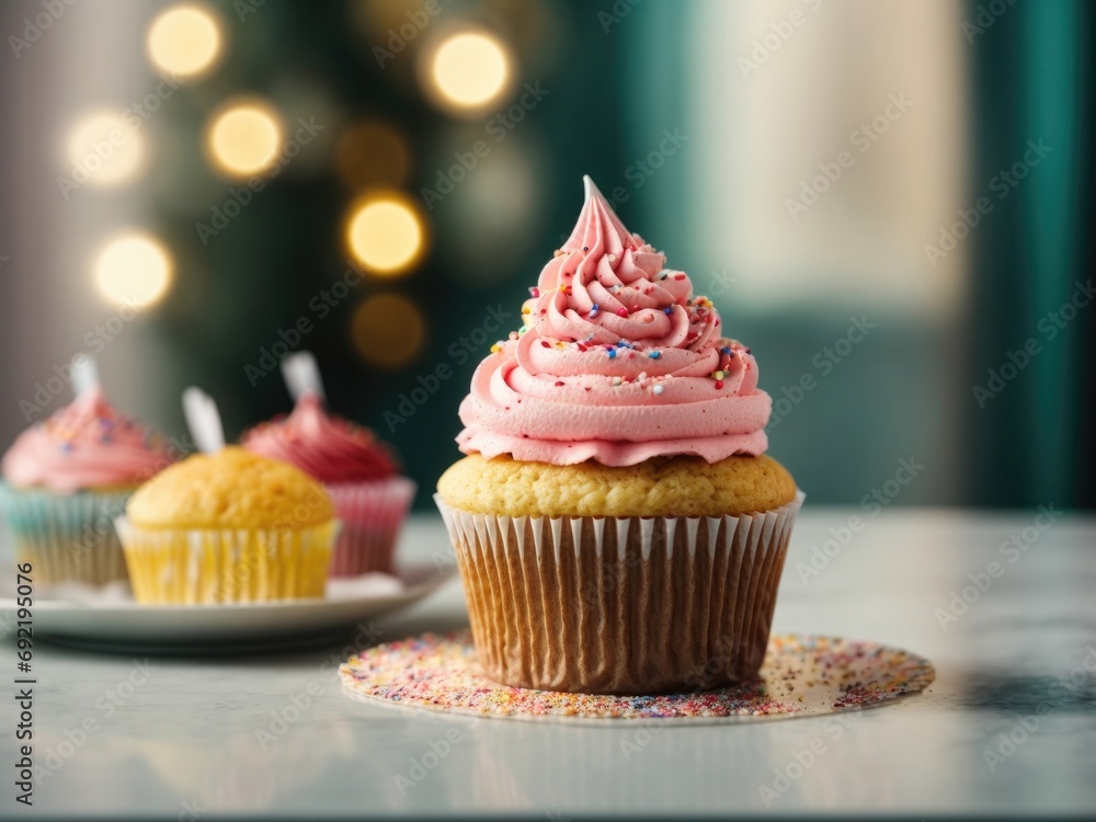 Delicious birthday cupcake on table on light background, birthday cupcake with candles, cupcake with icing and sprinkles, cupcakes with cream, cupcake with icing and sprinkles, cupcake with icing Delicious birthday cupcake on table on light background, birthday cupcake with candles, cupcake with icing and sprinkles, cupcakes with cream, cupcake with icing and sprinkles, cupcake with icing
