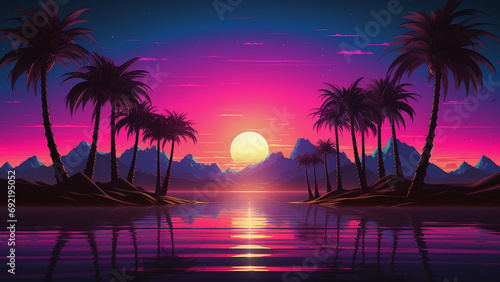 Retro futuristic background. Video Game's Digital CG Artwork, Concept Illustration, Realistic Cartoon Style Background