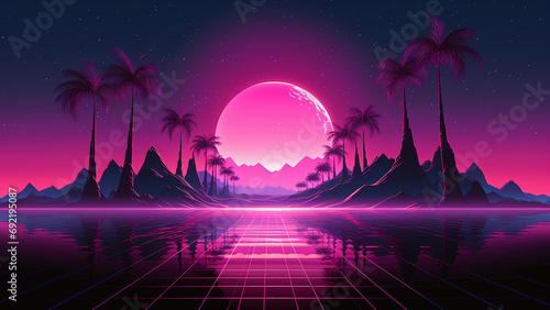 Retro futuristic background. Video Game's Digital CG Artwork, Realistic Cartoon Style Background photo