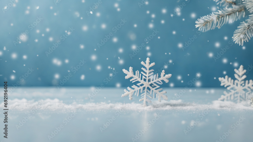 Christmas or winter background with bokeh, snowflakes and snow. Christmas or winter background with bokeh, snowflakes and snow.