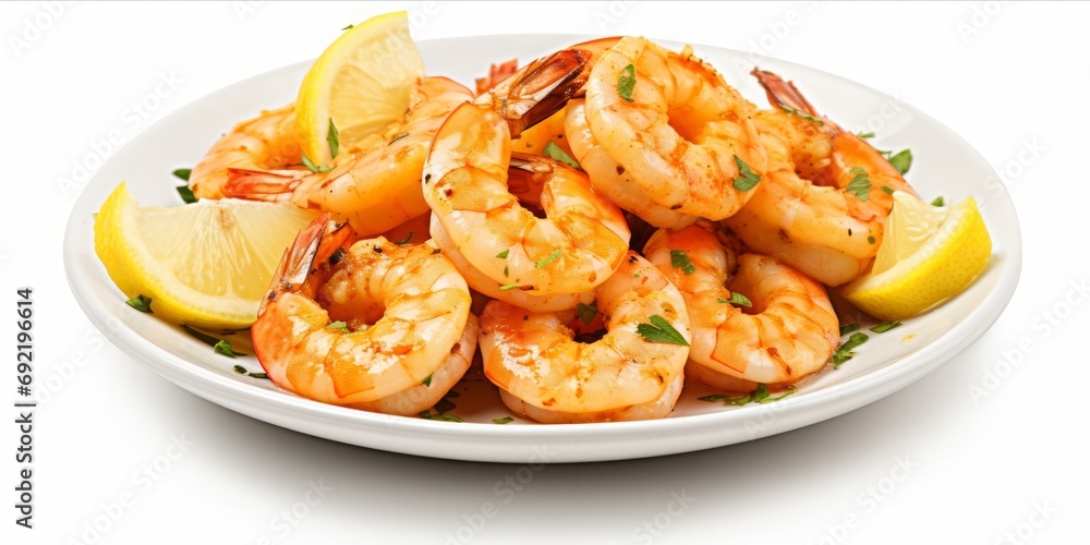 Garlic Butter Shrimp Perfection Isolated on a Pure White Background Garlic Butter Shrimp Perfection Isolated on a Pure White Background
