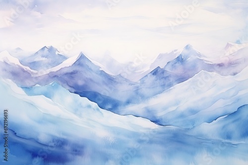 Snowy Mountain Peaks Landscape in Abstract Watercolor Style - Poster, Printable Wall Art, Banner, Wallpaper 