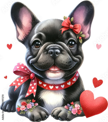 Valentines Day Sweet Watercolor Cute Funny Dog Puppy Portrait PNG Clipart Illustration photo