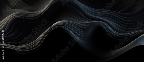 Abstract black and silver waves flow in a sleek and modern design. Modern abstract dark background useful for technical presentations