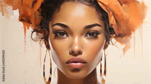 The Confident Face of an African American Female Isolated on a Cream Background