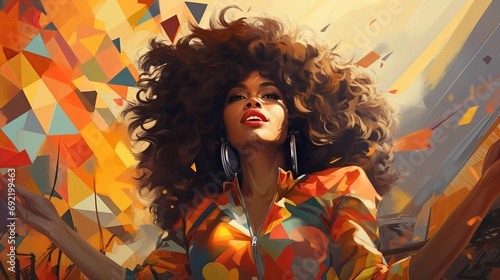 Retro Illustration of a African American Female, Portrait of a Strong Woman