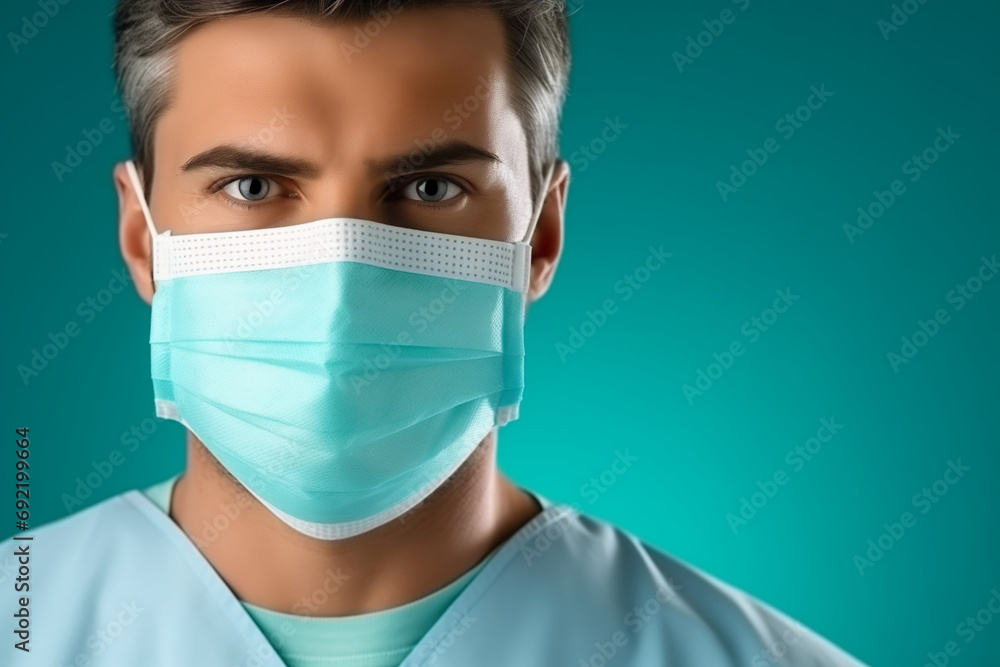 doctor with mask on light green background. Generative ai doctor with mask on light green background. Generative ai