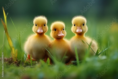 three little ducklings in the grass. Generative ai
