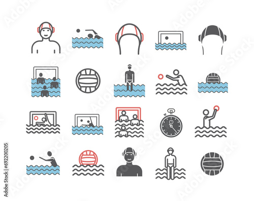 Water polo line icons. Vector sports signs.