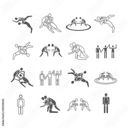 Wrestling line icons. Greco-Roman. Vector sports signs.