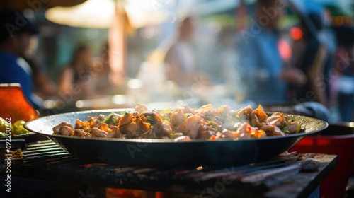Wallpaper Mural Close-up of a vibrant street food dish, blurred background of a bustling market Torontodigital.ca