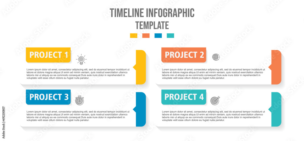 Infographics template 4 options with rectangle banner, can be used for workflow layout, diagram, website, corporate report, advertising, marketing. vector infographics