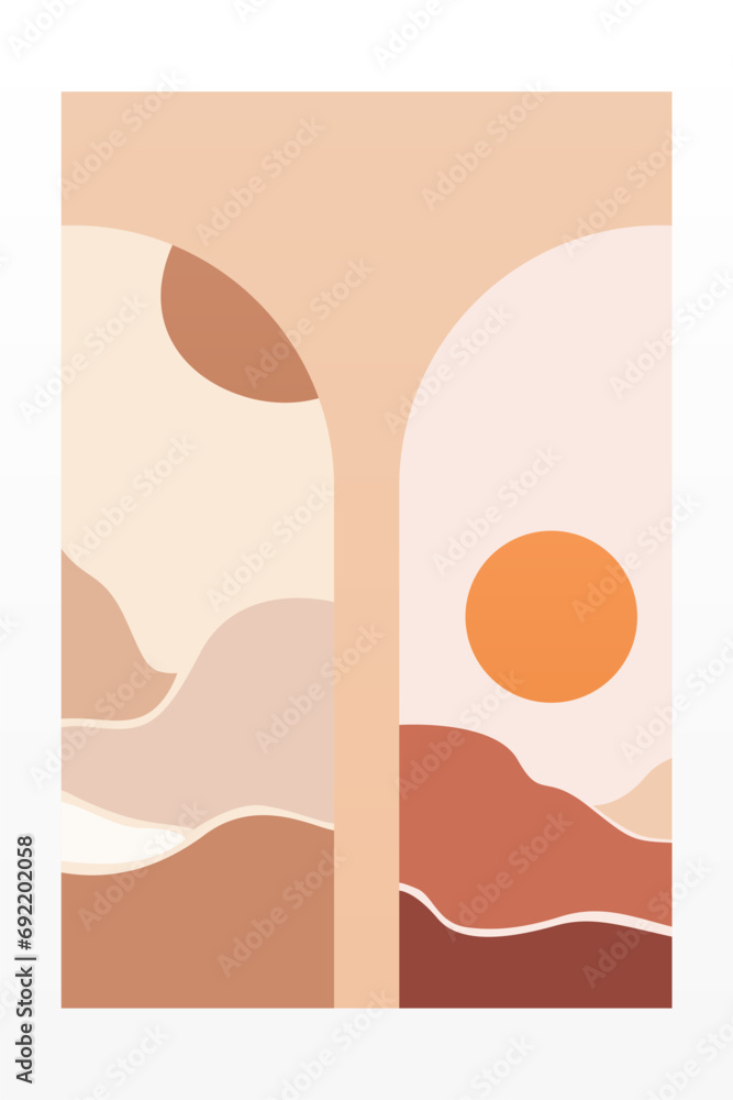 Boho Wall Art Poster. Abstract Boho Background Illustration. Abstract Landscape Background