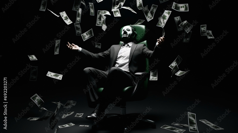 Masked man is happy celebrate his thousand US Dollar - Ai generated 3d render realistic Masked man is happy celebrate his thousand US Dollar - Ai generated 3d render realistic