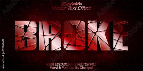 Broke Vector Text Effect Editable Alphabet Red Broken Glass Crash