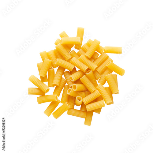 A heap of rigatoni pasta on transparent background. Top view.  photo