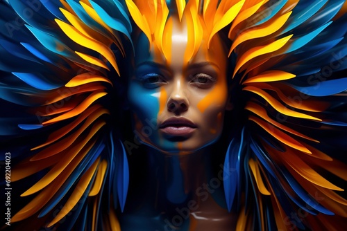 Radiant Pulse: Light Pulsing Across the Screen with Beautiful African Woman in Indigo and Amber Minimalism