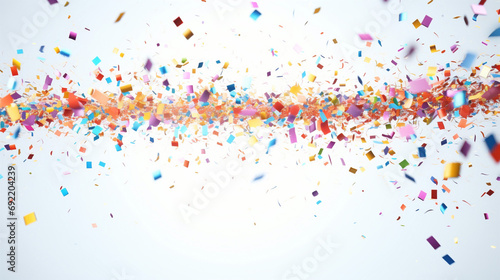 Celebration background template with confetti and variety colors ribbons. AI generative.