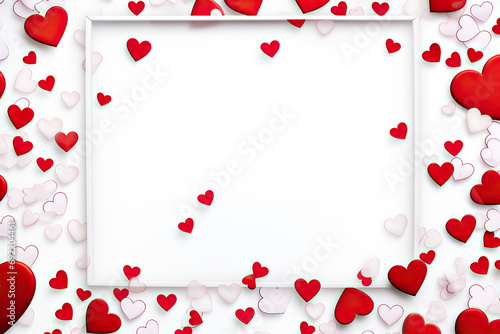 Frame with heart for valentine's day, anniversary day and 8th march women's day. Happy valentine day. with creative love composition of the red and white hearts. white background. © Koray