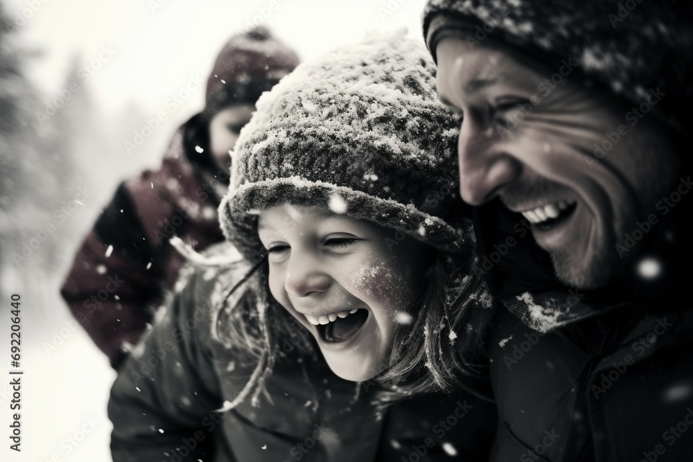Snowy Peaks Joy: Family and Children Laughing in the Mountains Snowy Peaks Joy: Family and Children Laughing in the Mountains