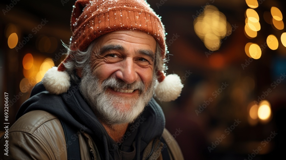 Happy Middle Aged Man Santa Hat , Background HD, Illustrations
