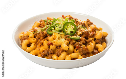 Zesty Loaded Chili Mac Delight Isolated on Transparent Background PNG.