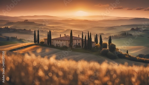 Sunrise over Tuscan landscape