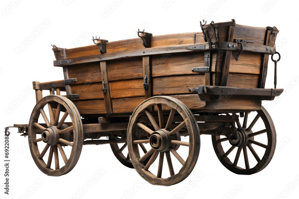 old wooden cart isolated on transparent background ,vintage wagon png ,generative ai