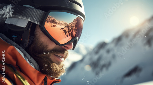 A man with a beard wearing a helmet and goggles. Perfect for depicting a worker or adventurer in various industries