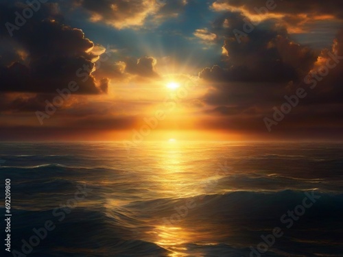 Fantasy sunset over ocean or sea.