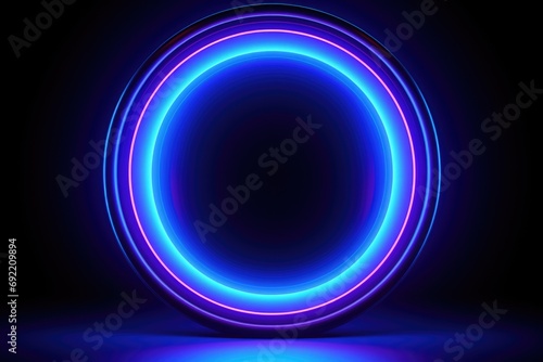 A vibrant blue and purple neon ring glowing against a sleek black background. Perfect for adding a modern and stylish touch to any design or project