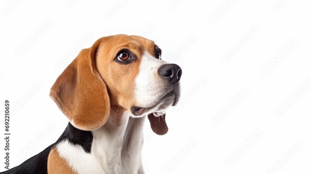A brown and white dog sitting on top of a white floor. Suitable for pet-related websites, blog posts, or advertisements