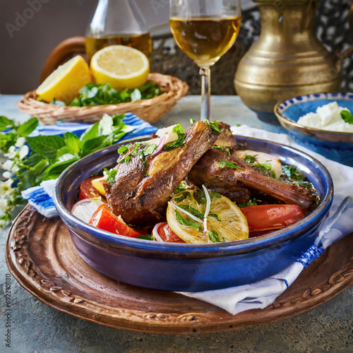 Delicious Greek kleftiko lamb marinated in garlic, lemon juice and olive oil.