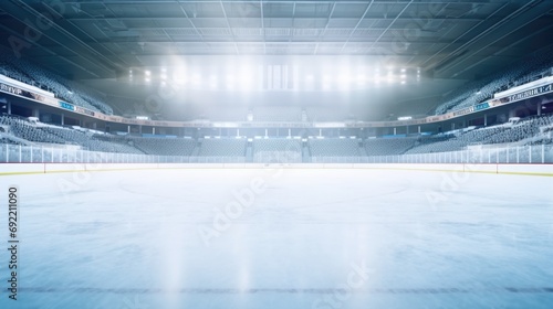 An empty hockey rink with a goalie in the middle. Suitable for sports-related designs and illustrations