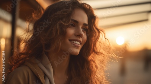 A woman with long red hair smiling at the camera. Perfect for portraying happiness and confidence.
